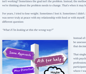 You can see text from the article about trying to pivot when working on improving yourself.